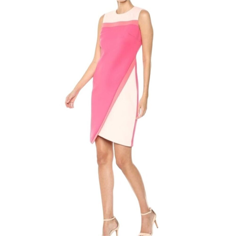 Tommy Hilfiger Scuba Color Block Asymmetrical Hem Sheath Dress Pink Women Size 2